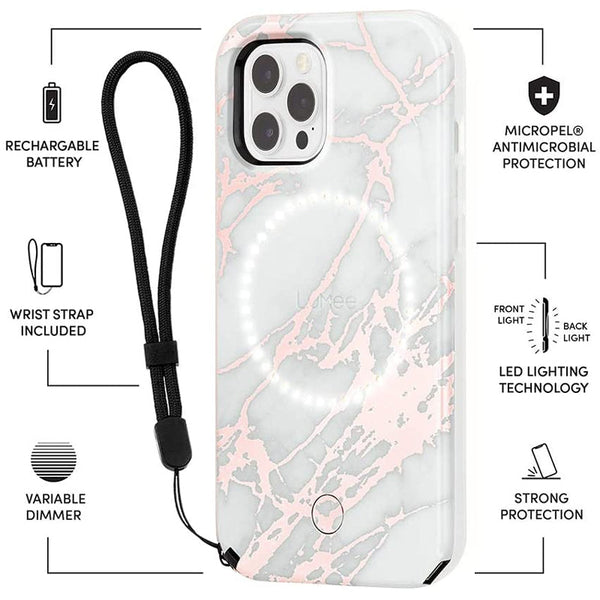 iPhone 12 Pro Max (6.7") CASEMATE LUMEE Halo Light Up Selfie Case - Rose Gold White Marble LM043510 Casemate