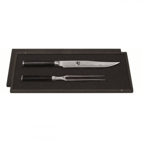 BEON.COM.AU Shun Classic Carving Set 2 Piece - Boxed Model Number DMS200   Shun Classic Knives have taken over 50 Years of manufacturing processes to form the perfect knife that it is. The clad-steel blade that is rust free with 16 layers of high carbon stainless steel clad onto each side of a VG10 'supe... Shun at BEON.COM.AU