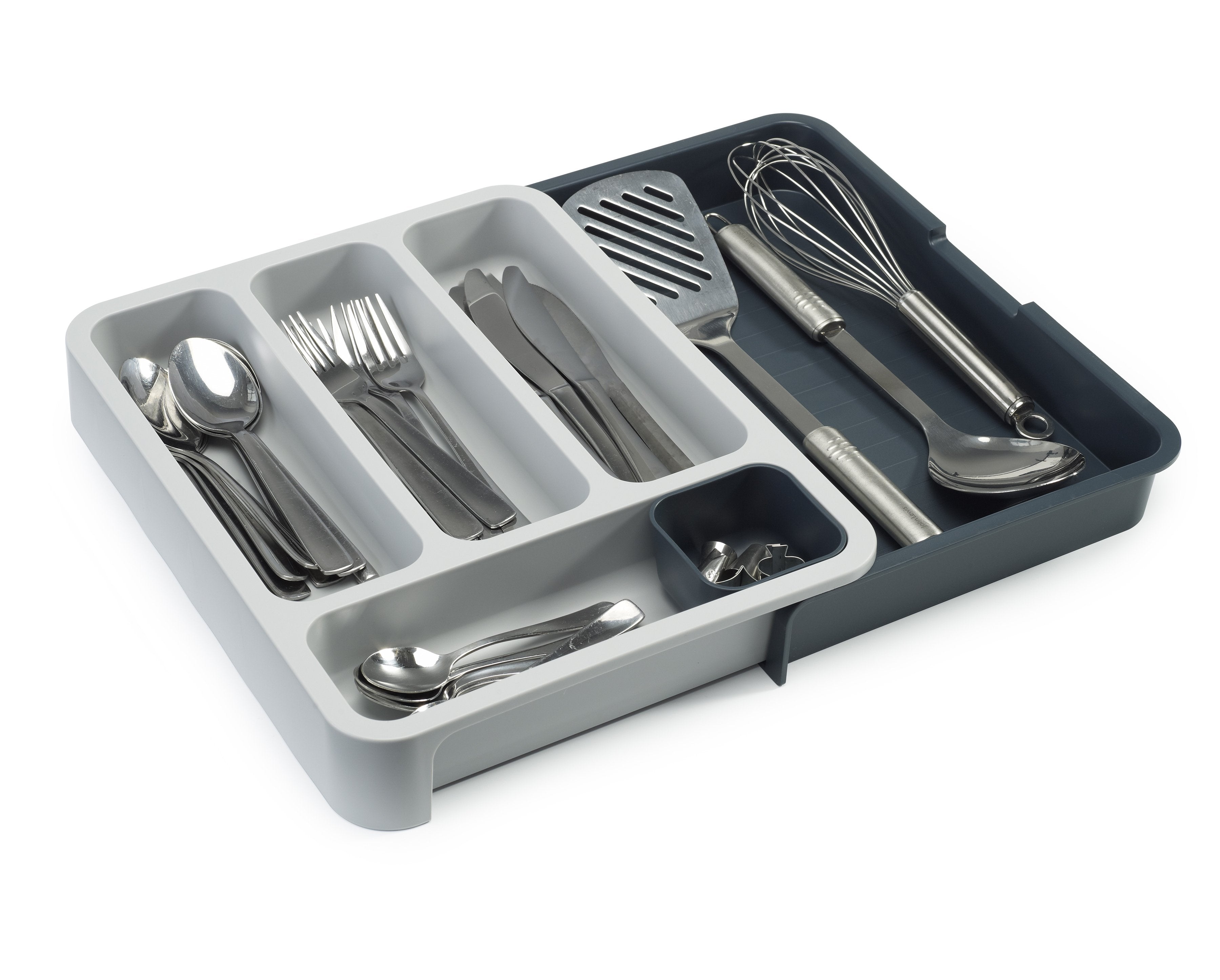 BEON.COM.AU  This clever drawer organiser can be expanded or compacted to fit a range of different drawer sizes and comes with several compartments for all your cutlery and utensils.  Organise cutlery draws with this practical and smart storage solution The two halves of the tray can be finely adjusted to fi... Joseph Joseph at BEON.COM.AU