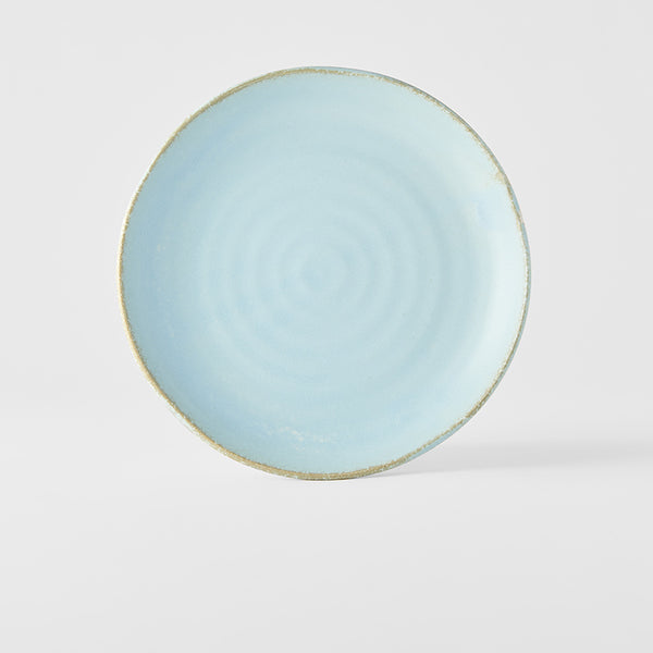 Save on Dinner Plate Organic 24.5cm / Soda Blue Glaze Made in Japan at BEON. The Soda Blue range is designed and made at the Taka kiln in Gifu prefecture, Japan.24.5cm diameter3cm heightMade of 'Minoyaki' porcelain, fired at a high temperature and hand finished at the Taka kiln in Gifu prefecture, Japan. The Soda Blue range features a soft pastel blue, highlighted by a gentle play of white. Each piece has a unique pattern determined by its position in the kiln during the firing process. Focusing on simple,