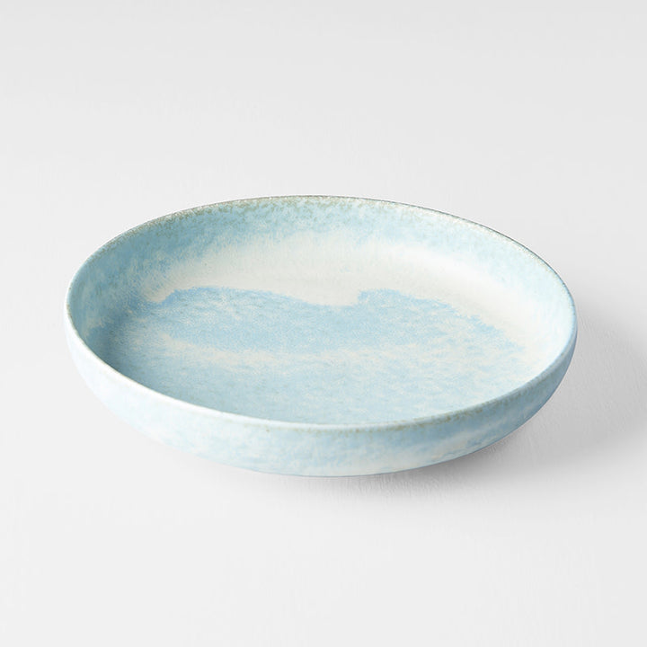 Save on High rim Plate 20cm / Soda Blue Glaze Made in Japan at BEON. The Soda Blue range is designed and made at the Taka kiln in Gifu prefecture, Japan.20cm diameter4cm heightMade of 'Minoyaki' porcelain, fired at a high temperature and hand finished at the Taka kiln in Gifu prefecture, Japan. The Soda Blue range features a soft pastel blue, highlighted by a gentle play of white. Each piece has a unique pattern determined by its position in the kiln during the firing process. Focusing on simple, practical