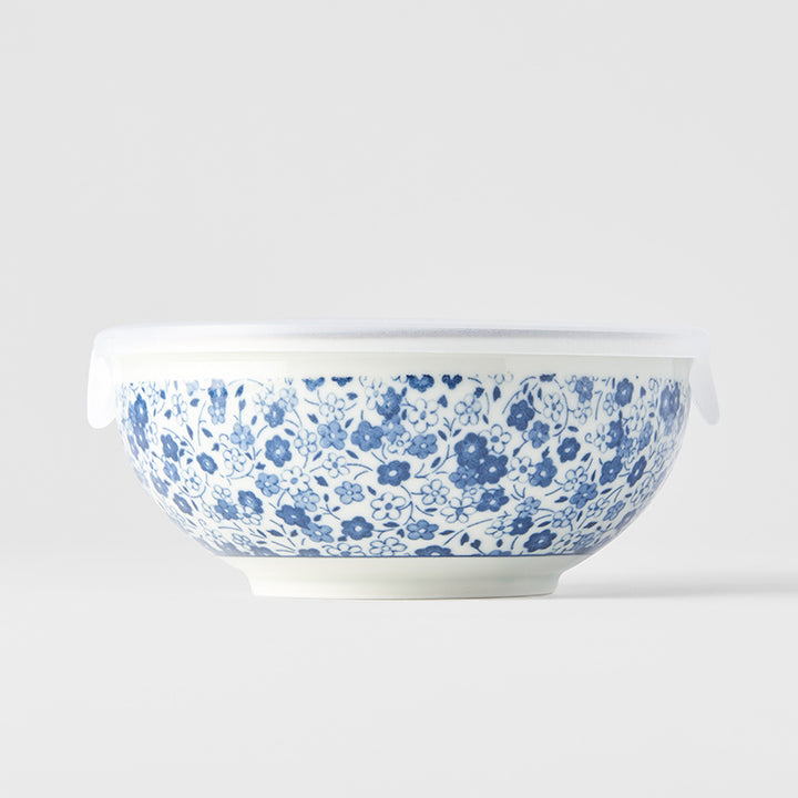 Lidded Bowl 16cm / Blue Daisy Pattern Glaze