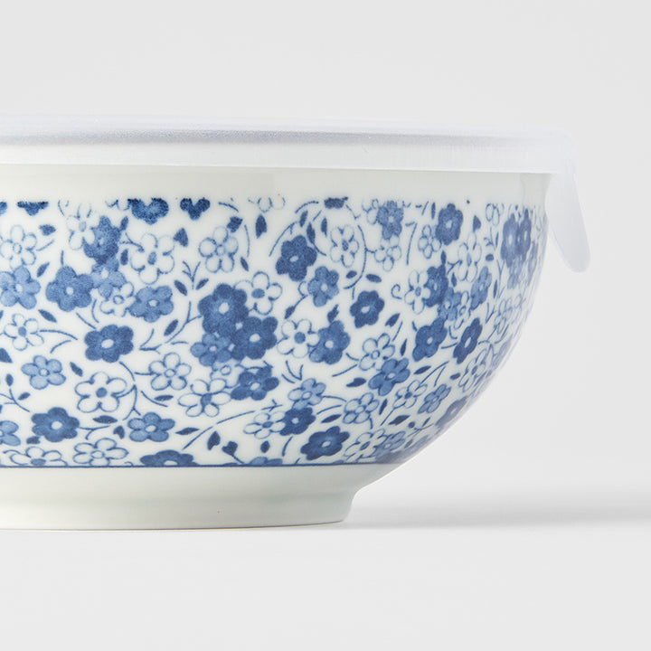 Lidded Bowl 16cm / Blue Daisy Pattern Glaze