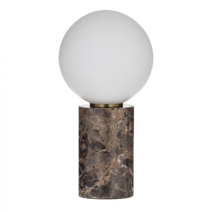Marble Table Lamp Brown+Brass+White Medina by Amalfi Boasting a marble body and a round glass globe, the Amalfi Medina Table Lamp is a sophisticated addition to any home - providing style and practicality. With a brown, brass and white colour palette, it
