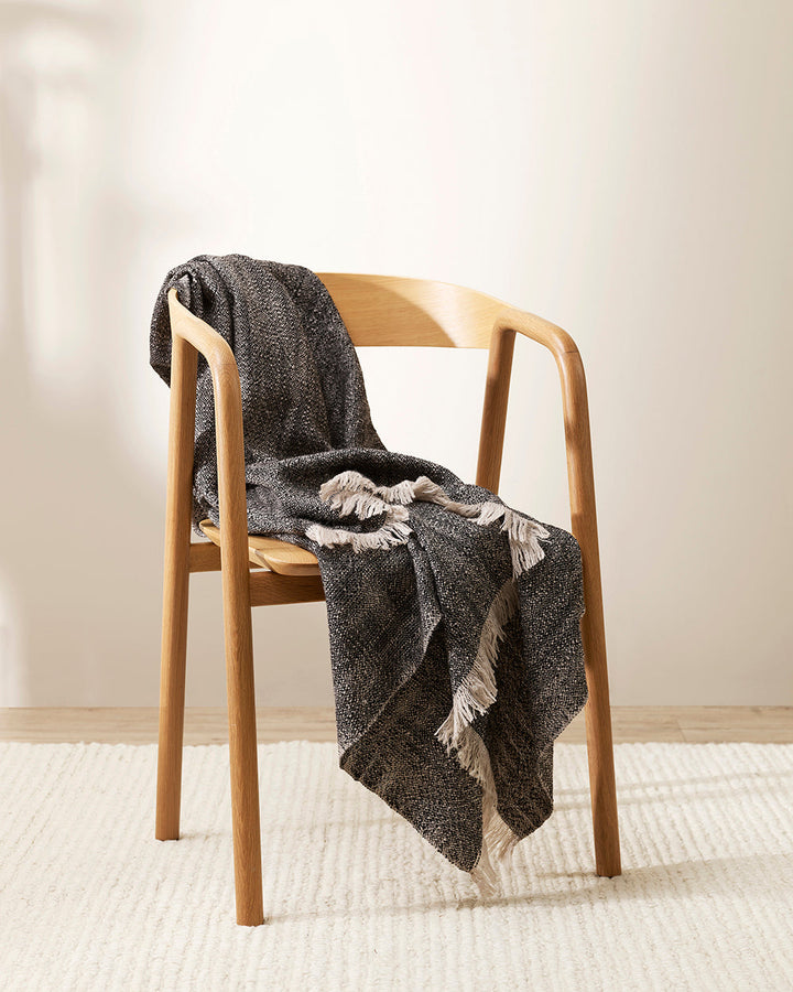 Perendale Throw Combining natural tones of ivory and charcoal, the dual-tone fibres of the Perendale creates an inviting, textural aesthetic. Handwoven from slubby strands of wool, the soft tones and medium-weight weave adds a sense of natural simplicity