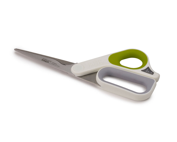 Buy online & save PowerGrip™ Kitchen Scissors | BEON.COM.AU  These multi-purpose kitchen scissors are packed with practical features to help with all your cutting tasks.  Extra grip for other hand when more power is needed Japanese stainless-steel blades with serrated edge for superior cutting Handy blade notch for gripping items such as flower stems when... Joseph Joseph at BEON.COM.AU