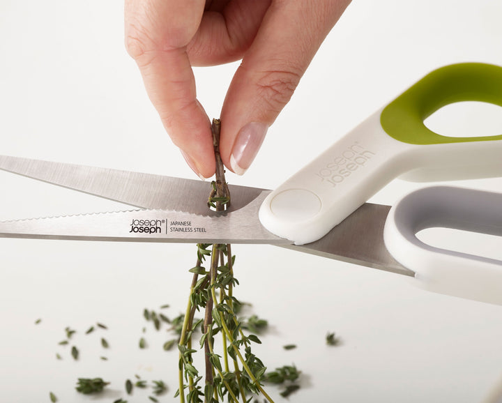 Buy online & save PowerGrip™ Kitchen Scissors | BEON.COM.AU  These multi-purpose kitchen scissors are packed with practical features to help with all your cutting tasks.  Extra grip for other hand when more power is needed Japanese stainless-steel blades with serrated edge for superior cutting Handy blade notch for gripping items such as flower stems when... Joseph Joseph at BEON.COM.AU