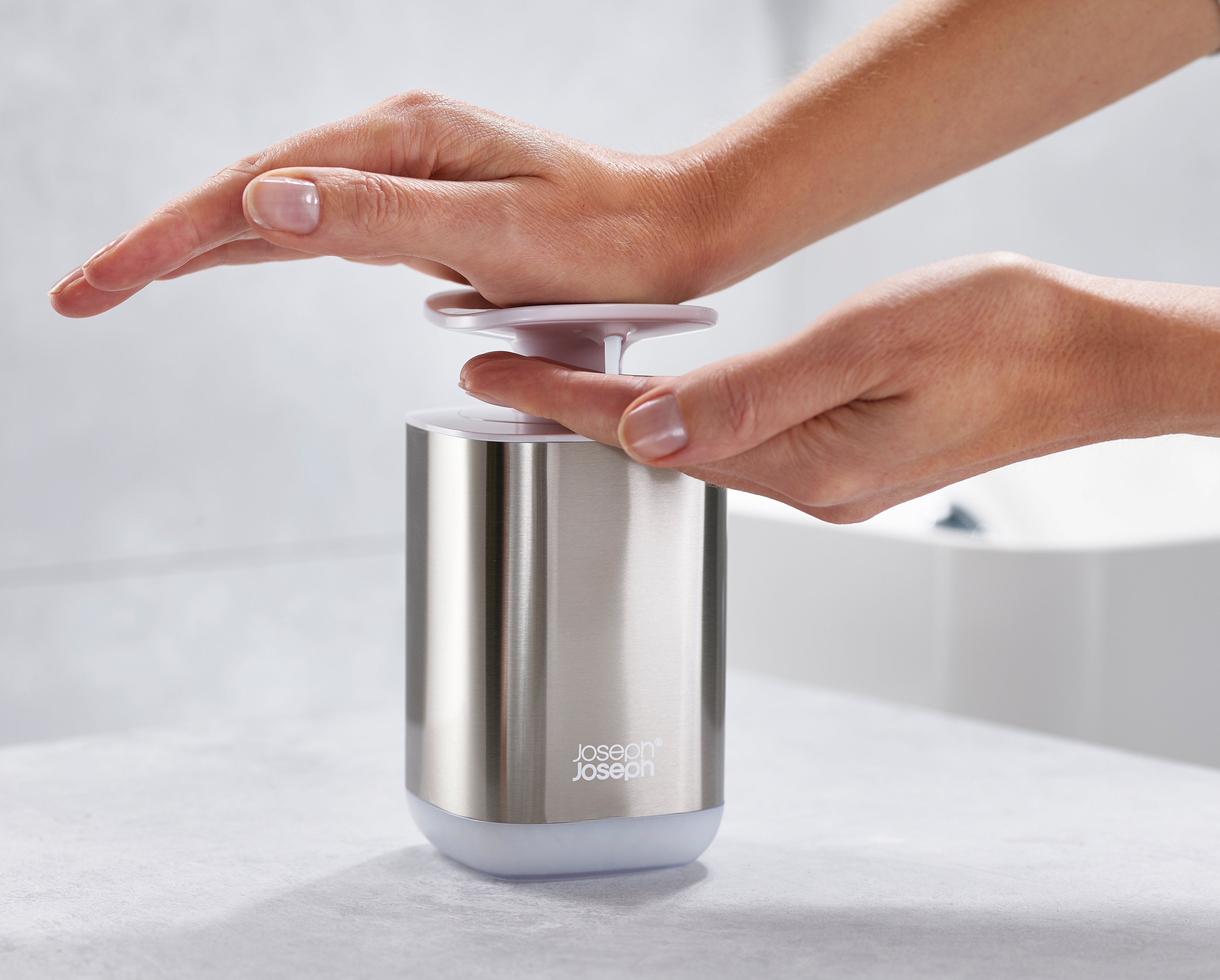 BEON.COM.AU  This clever soap dispenser can easily be operated with your wrist or forearm when your hands are messy.  Large easy-push pump head Push with wrist for optimum hygiene Transparent window for checking fill level Non-slip base Suitable for all types of liquid hand soap  Specifications Care & us... Joseph Joseph at BEON.COM.AU