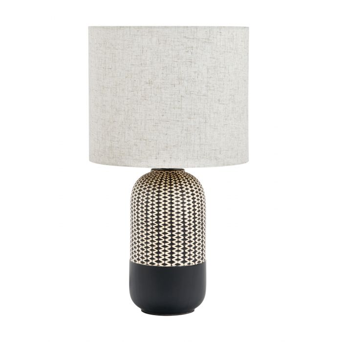 Amalfi River Table Lamp in Black Natural When adding a touch of charm to your home, Amalfi lamps make perfect accessories. This River Table Lamp is both stylish and practical. The detailed and patterned base complements the neutral coloured lamp shade per