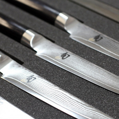 BEON.COM.AU Shun Classic 4pc Steak Knife Set The ultimate in handcrafted, superior quality steak knives.This stunning set of steak knives utilizes ultra-hard VG-10 stainless steel clad with 16 layers of high-carbon stainless steel on each side. That's a total of 33-layers for an unequivocally sharp, low-... Shun at BEON.COM.AU