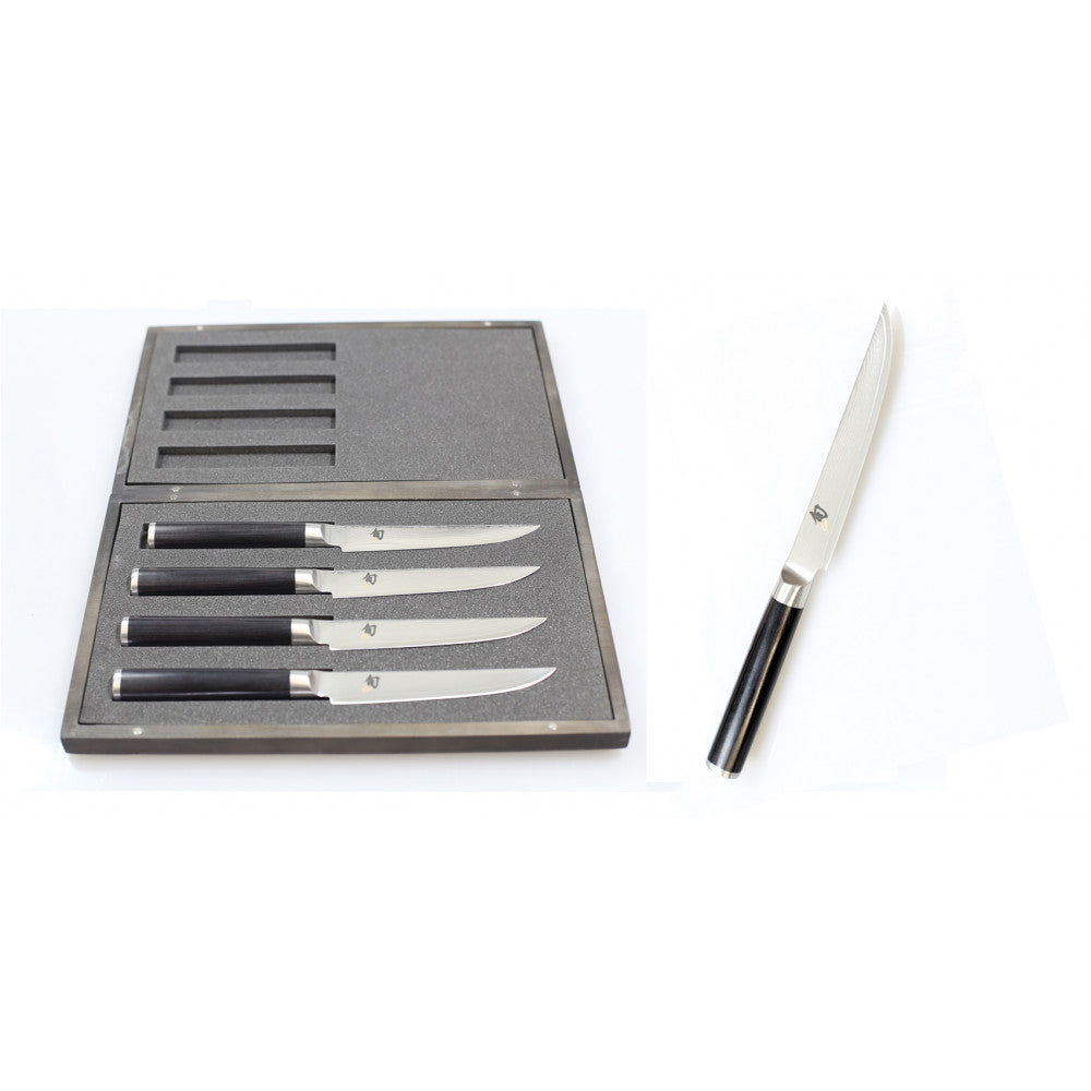 BEON.COM.AU Shun Classic 4pc Steak Knife Set The ultimate in handcrafted, superior quality steak knives.This stunning set of steak knives utilizes ultra-hard VG-10 stainless steel clad with 16 layers of high-carbon stainless steel on each side. That's a total of 33-layers for an unequivocally sharp, low-... Shun at BEON.COM.AU
