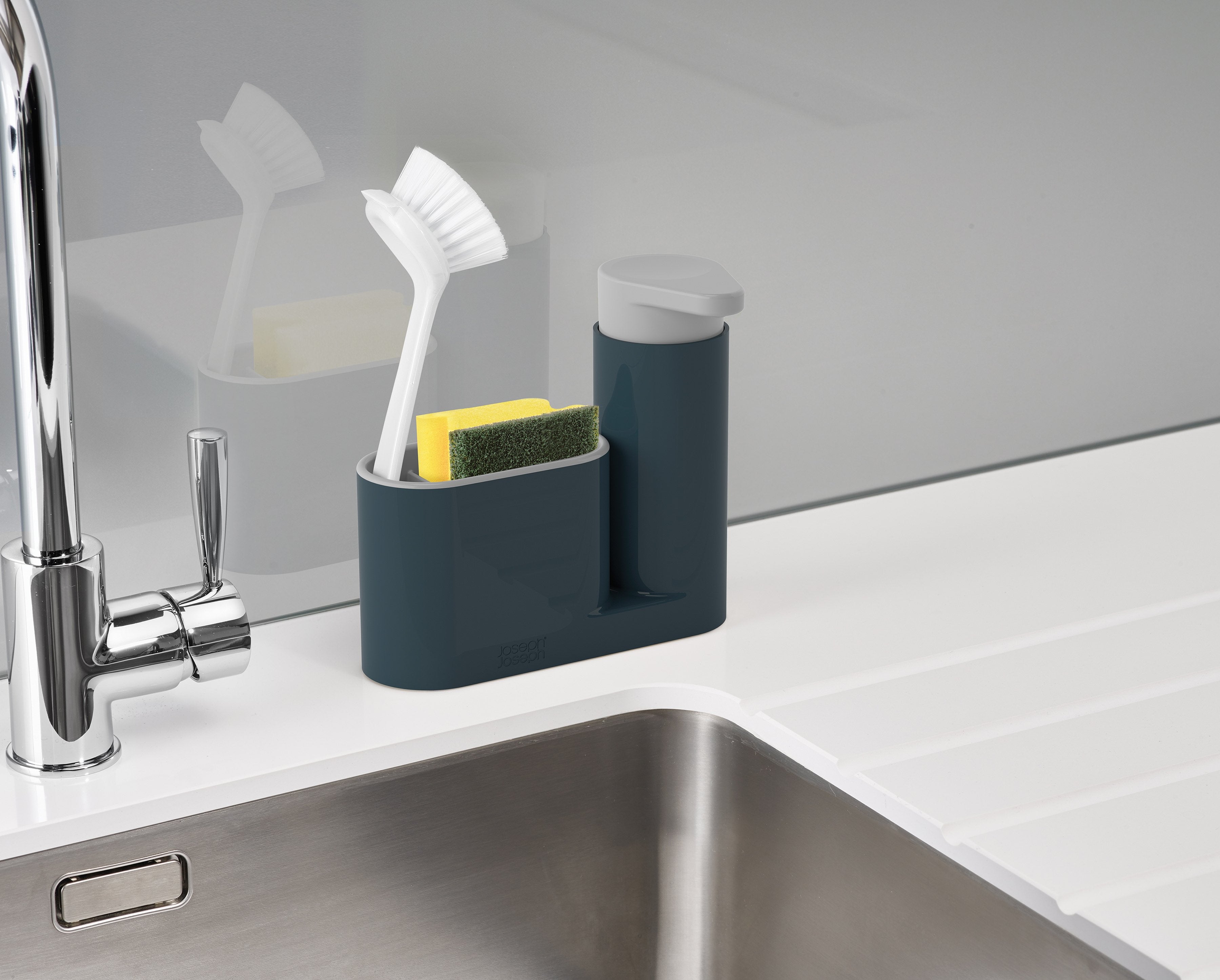 BEON.COM.AU  This multi-purpose unit is the perfect tool for bringing organisation to the area around your sink.  Set includes an easy-press soap pump and integrated sink tidy Easy-press soap pump suitable for all liquid soaps and lotions Slimline sink tidy is perfect for storing brushes and sponges Dismantl... Joseph Joseph at BEON.COM.AU