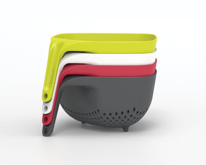 Buy online & save Square Colander | BEON.COM.AU  This stylish, functional square colander makes draining your food even easier with its unique ergonomic shape and vertical handle that keeps it upright and stable when set down.  Ergonomic, vertical handle Easy-pour square corners Stable, non-tip, space-saving design Large, vertical draining hol... Joseph Joseph at BEON.COM.AU