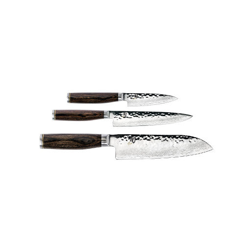 BEON.COM.AU This exclusive Premium Knife Set by Shun features a distinguished hand-hammered blade with a stunning walnut coloured Pakkawood handle that evokes the artistry of traditional hand-forged knives. Beautifully hand crafted in Japan, the exquisite blade is thin and lightweight and features a VG-10 &q... Shun at BEON.COM.AU