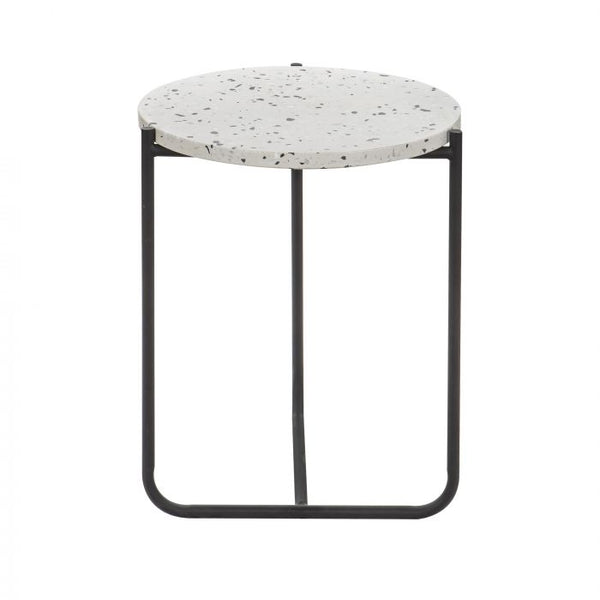 Amalfi Kittie Side Table (KD) White/Black 40x40x50cm Amalfi side tables are perfect for adding colour and character to the home.This Kittie Side Table is both stylish and practical. The tabletop is made from white terrazzo and the black frame is made from