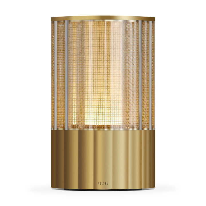 Buy online & save Totem - Reeded |Voltra Lighting |BEON.COM.AU A transparent reeded shell with brass mesh lining cocoons the candle-like internal light. Totem Lamp Voltra Lighting at BEON.COM.AU