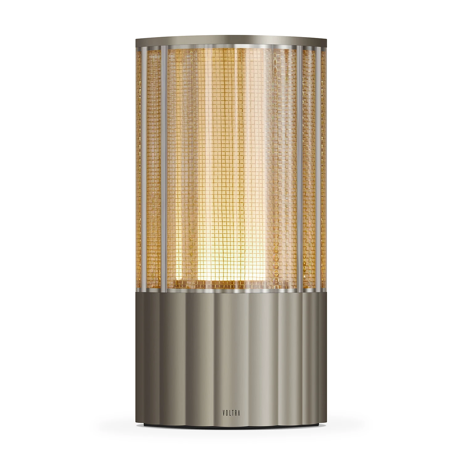 BEON.COM.AU A transparent reeded shell with brass mesh lining cocoons the candle-like internal light. Totem Lamp Voltra Lighting at BEON.COM.AU