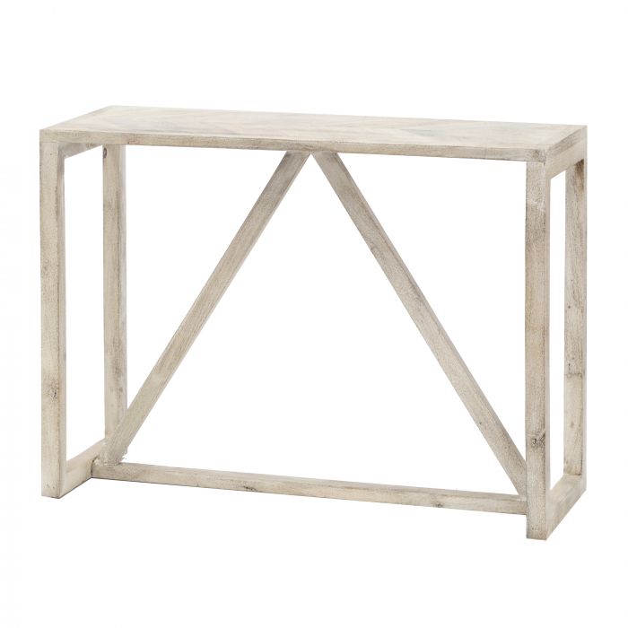 Amalfi Regis Console Table White Washed 106x35x75cm This Amalfi console table is unique, charming and sophisticated.With an eccentric silhouette and neutral colour palette, it’s both stylish and practical.Made from acacia wood, it’s the perfect statement